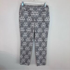 Chico's Pants Brigitte Black White Paisley Ankle Sz 0 (small 4) Pom-Pom Fringe